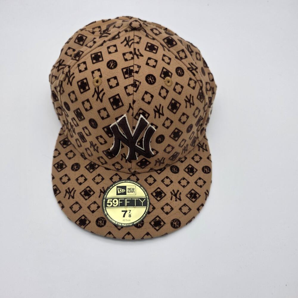 New Era 59FIFTY NY Yankees All Over Monogram Fitted Hat Brown 7 7/8 Rare